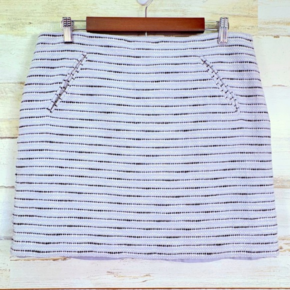 LOFT Womens Size 12 Striped Tweed Lined Mini Skirt Powder Blue Black - Picture 1 of 12